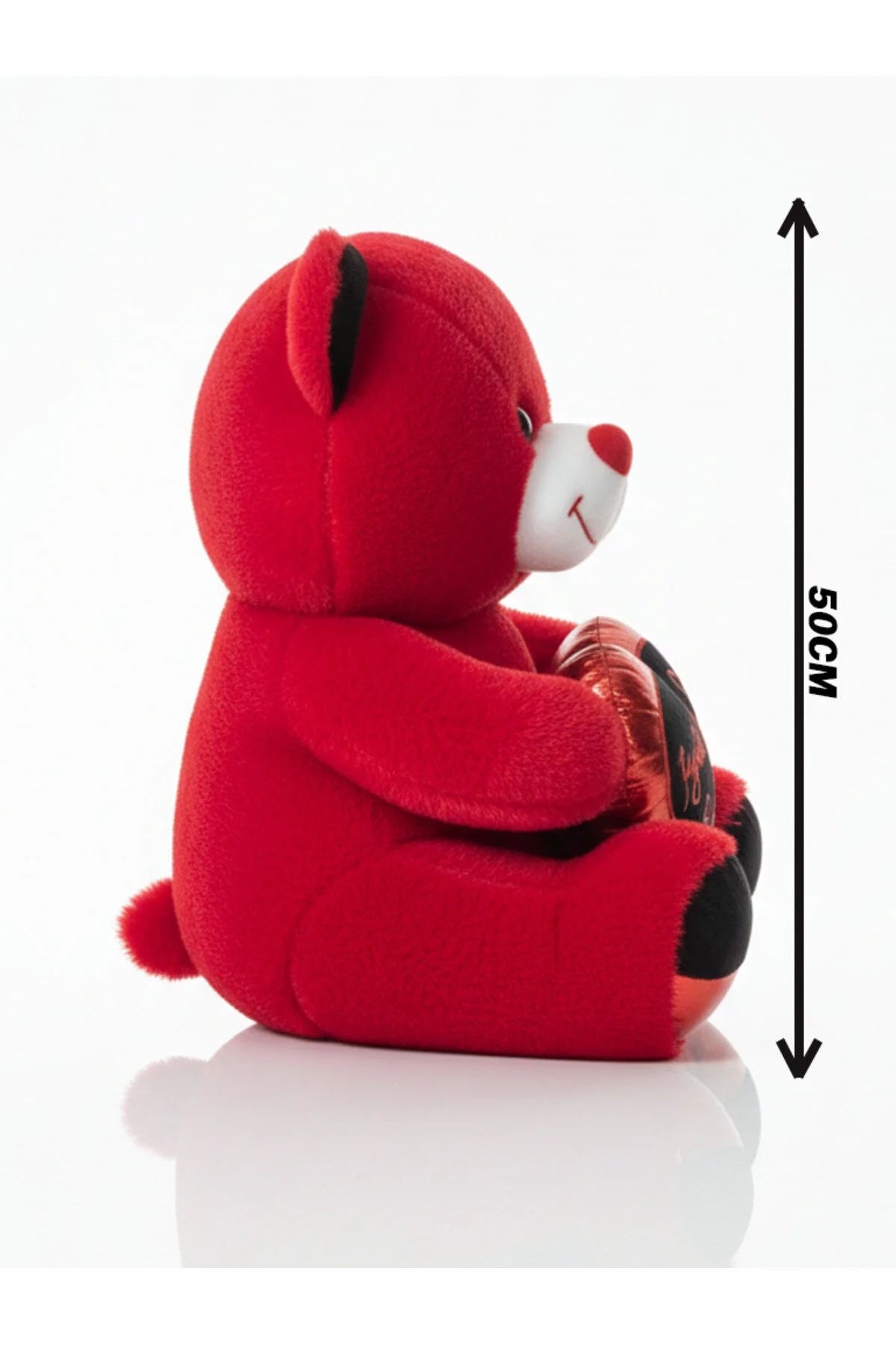 Ayıcık Kalpli Parlak Seri 50cm - Yumuşak & Hediyelik Açık Kırmızı