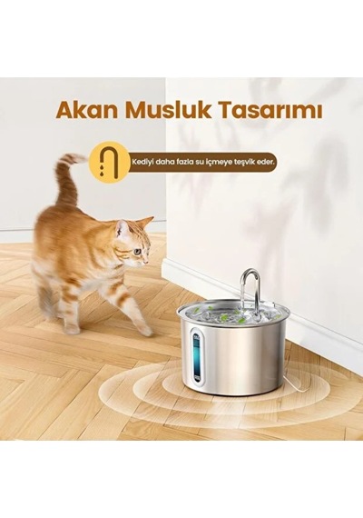 5 Adet Evcil Hayvan Su Pınarı Paslanmaz Çelik 2.2 Litre