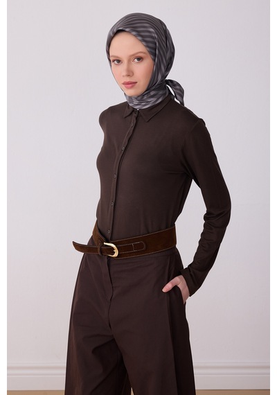 Geometrik Desen İpek Twill Eşarp - 2026 İlkbahar-yaz T 4325 Gri