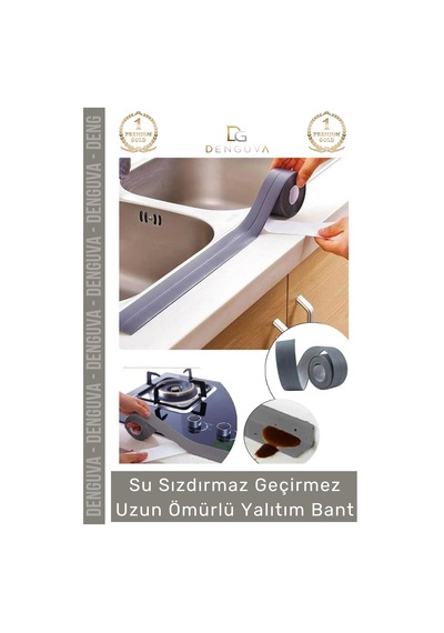 Premium Su Geçirmez Sızdırmaz Dayanıklı Pvc Yağ Kenar Küf Önleyici 3.2m Gri İzolasyon Bant 2 Adet