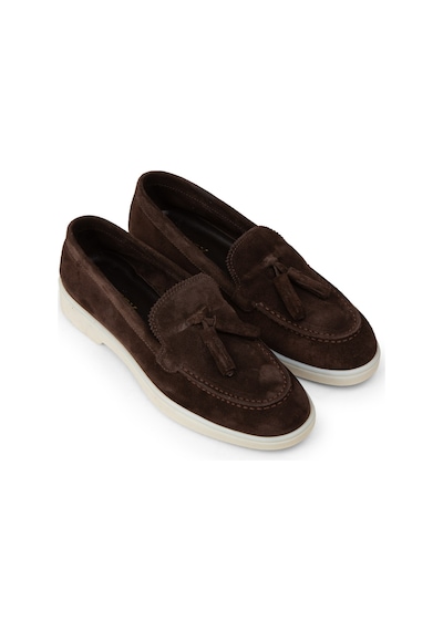 Deery Kadın Hakiki Süet Kahverengi Püsküllü Loafer - 02040zkhvc01
