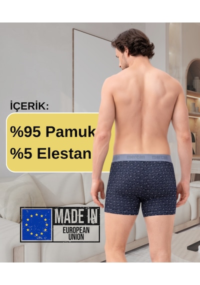 Mercan Çiçek Desenli Pamuklu Boxer - İz Yapmayan Bel Lastiği Kahverengi