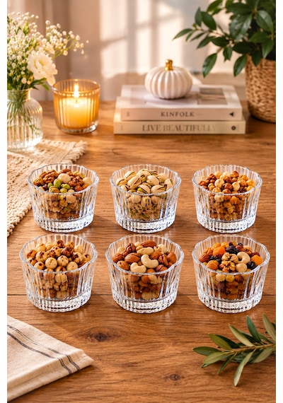 Porsima Ryg7060 Flower 6lı Cam Kase Puding Tatlı Ve Dondurma Kasesi Kahvaltılık Kase Seti Çerez Kasesi 180ml