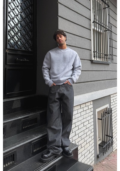 Flaw Basic Oversize Sweatshirt-28694 Gri Melanj