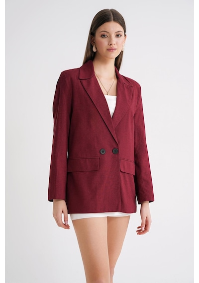 Mixray 4685 Kadın Kruvaze Keten Ceket Bordo