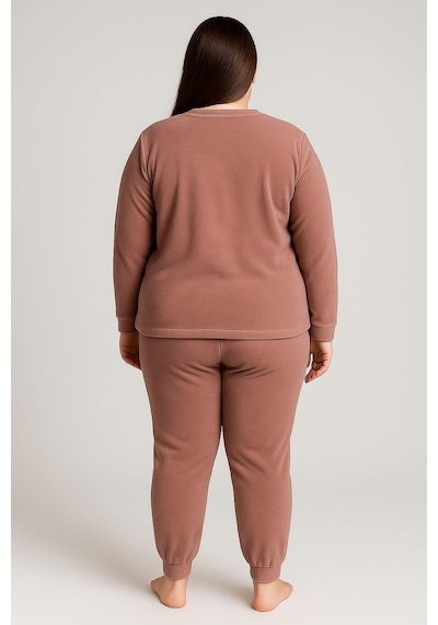 Pemilo Kadın 13212 Büyük Beden Kadife Pijama Takımı Pudra Pudra