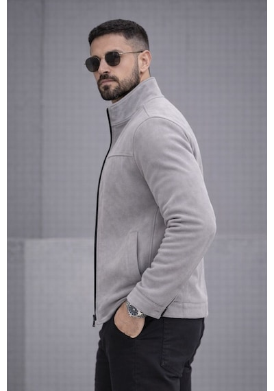 Baselco Slim Fit Dik Yaka Mevsimlik Süet Ceket Gri