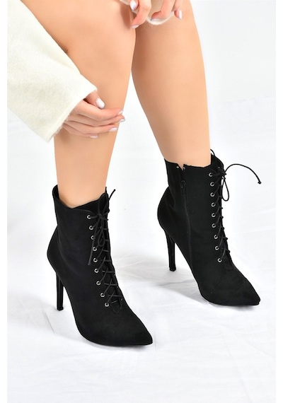 Fox Shoes Siyah Süet Ince Yüksek Topuklu Kadın Bot L372493502