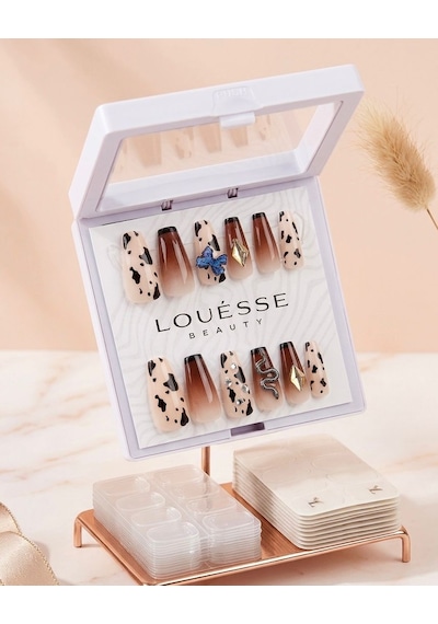 Louésse Wild Charm Takma Tırnak Seti 12 Li Leopar Desenli Ombre Taşlı Trend Model