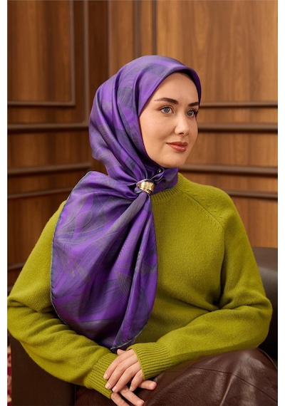 Silk Home Tivil Saf İpek 11488 - 26 Mor Gri Çiçek Desen mor