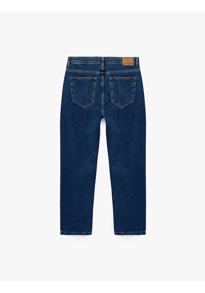 Koton Normal Bel Cepli Pamuklu Vintage Straight Fit Jean Pantolon Orta İndigo 7wam40148nd