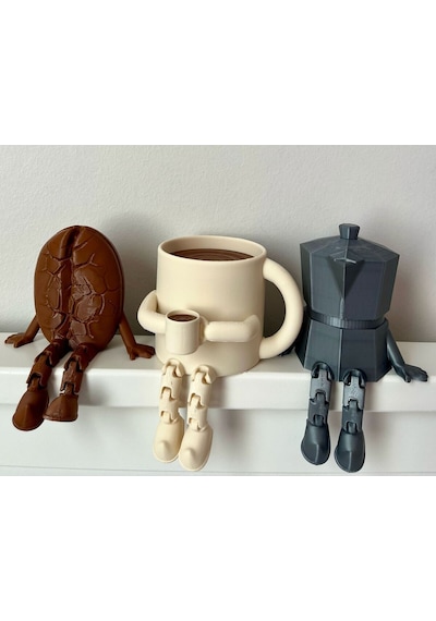 3dprototürk Kahve Köşesi Sevimli Biblo Seti 3lü, Kahve Çekirdeği, Bej Kahve Kupası, Moka Pot, Coffee Set 8cm