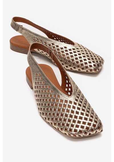 Luvishoes Delızıa Altın Hakiki Deri Önü Kapalı Lazer Kesim Kadın Sandalet