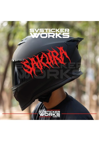 Sakura Yazılı Kask Sticker Tüm Kasklar Uyumlu Tek Yön 1 Adet Kırmızı