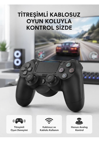 Ps4 Kablosuz Oyun Kolu V2 Bluetooth Bağlantılı, Titreşimli, Pc Ve Mobil Uyumlu 09363780
