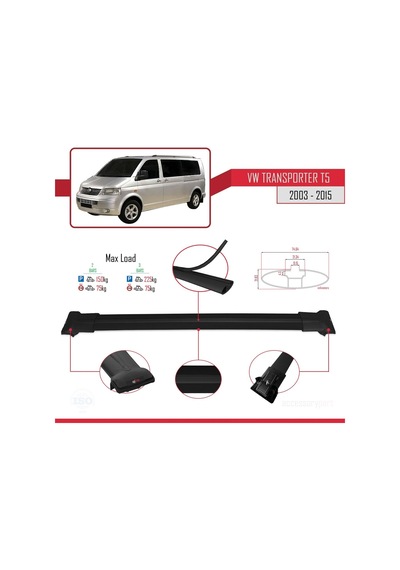 Volkswagen Transporter T5 2003-2015 Arası İle Uyumlu Fly Model Ara Atkı Tavan Barı Siyah