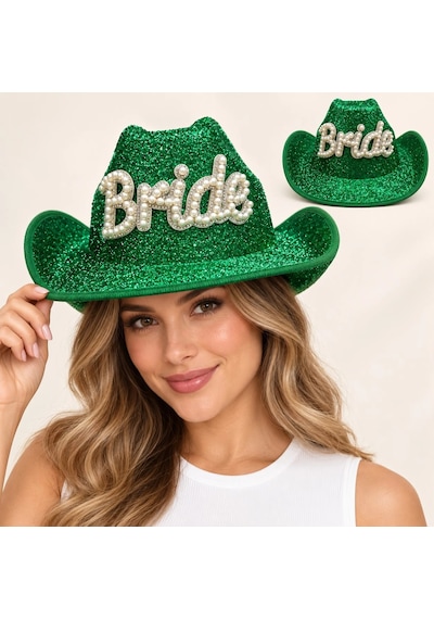 Atyticaret Yeşil Bride Gelin Şapkası Parıltılı Bekarlığa Veda Şapkası 5580