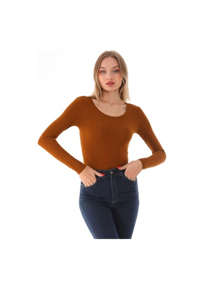 Penyebizden Kadın Viskon Dekolte Yaka Çıtçıtlı Zıbın Body-kahve