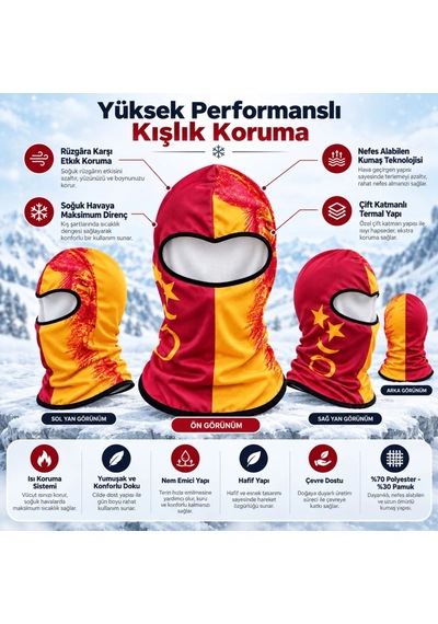 Ulupazarlama Taraftar Maskesi Kışlık Unisex Termal Balaklava Boyunluk Nefes Alabilen Rüzgara Dayanıklı Sarı
