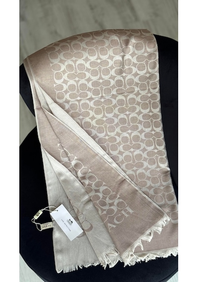 C Desen Yün İpek Şal İnce Kumaş Çift Taraflı Silk Scarfs Bej
