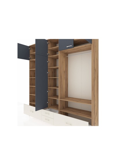 Hyperion Dolap 18 Raflı 4 Çekmeceli Tek Askılı 220x44x243 Çam-antrasit/aytaşı Antrasıt/aytası