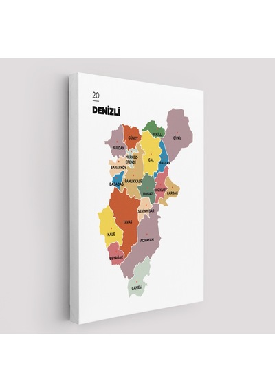 Denizli İli Ve İlçeler Haritası Dekoratif Kanvas Tablo 1319 150 X 85