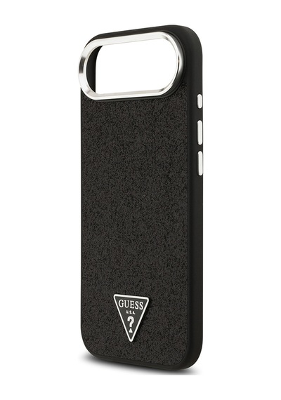 Apple Uyumlu iPhone 17 Air  Kılıf Guess Lisanslı M-safeli Metal Kamera Çerçeveli Üçgen Logolu Glitter Siyah Siyah