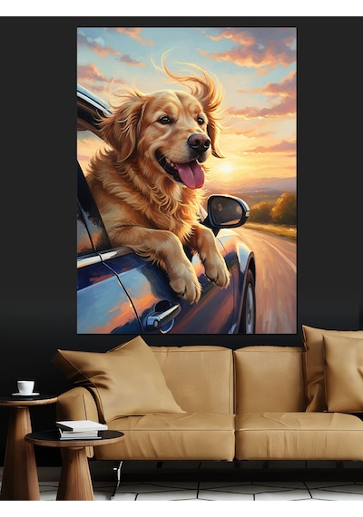 Ahşap Tablo Golden Retriever Köpek Neşeli Hayvan Tabloları