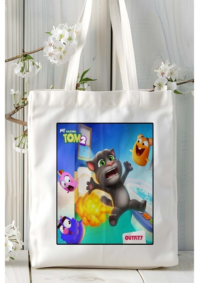 Art Hediye My Talking Angela Mobil Oyun Baskılı Bez Çanta Omuz Çantası Çift Tafaflı Baskı Kişiye Özel 9 Çok Renkli