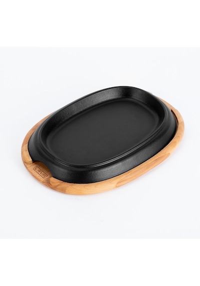 Lava Döküm Oval Fajita Tabağı Kayın Servis Ahşabı Ölçü 26x19cm Genel