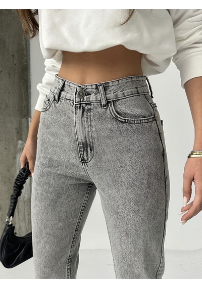 Blue Marlın Kadin Kar Siyah Paça Söküm Mom Jeans Siyah