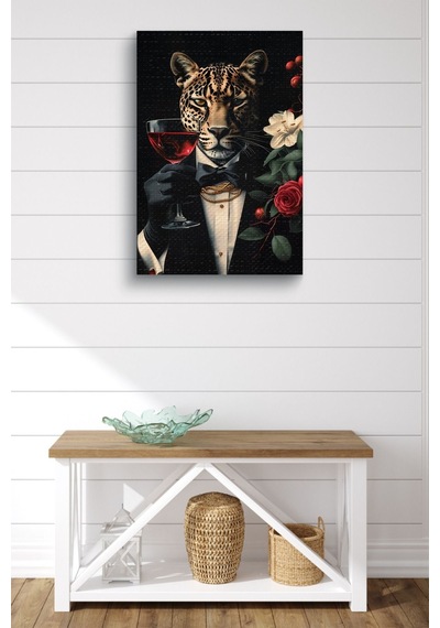 Takım Elbiseli Leopar Yağlı Kanvas Tablo