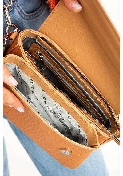 Just Polo Kadın Su Geçirmez Ayarlanabilir Askılı Lüks El & Omuz Çantası Shoulder Bag Ebat: 25 X 15 Cm Taba