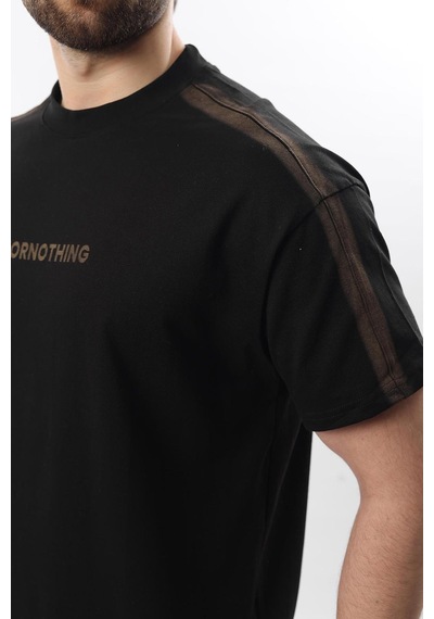 Madmext Siyah Bisiklet Yaka Baskılı Erkek T-shirt E7110 Siyah