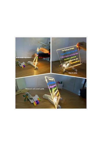 Schulzz Led Işıklı Silinebilir Boyama Ve Çizim Tahtası 7 Adet Kalem Hediyeli 30 x 20 CM Beyaz