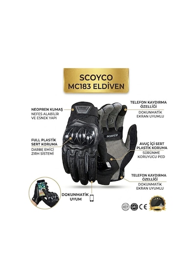 Scoyco Mc183 Yazlık Korumalı Eldiven Siyah En13594-2015