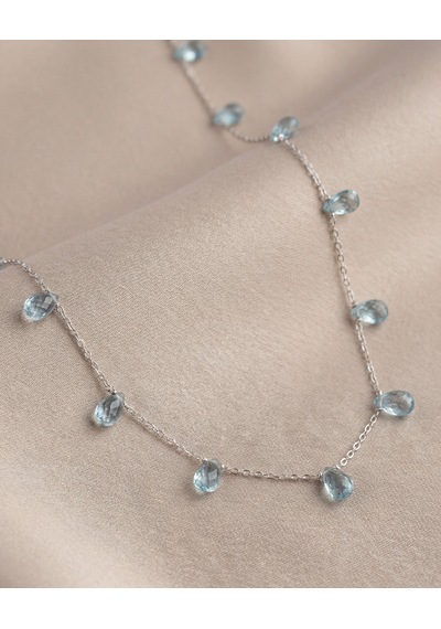 Doğan Diamond 925 Ayar Gümüş 14 Ct Yarı Değerli Doğal Blue Topaz Minimal Damla Taş Kolye - Collezione Azur