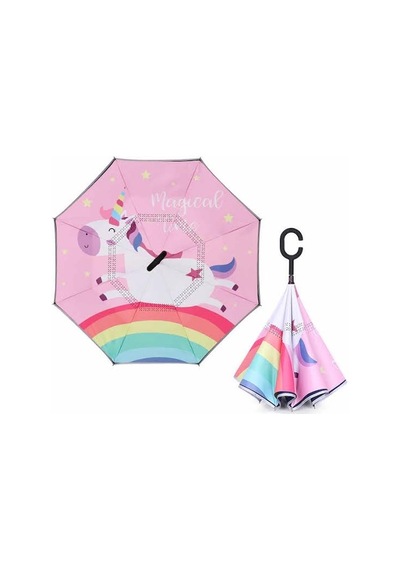 Çocuk Şemsiye Ters Şemsiye Colurful Red Ünicorn Pembe