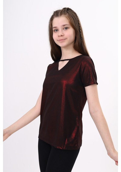 Toontoy Kids Kız Çocuk Kum Varaklı Tişört Bordo