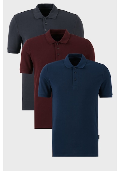 Buratti Pamuklu Regular Fit Düğmeli Polo Yaka 3'Lü Paket Erkek T Shirt 5902127S3 Vişne-Antrasit-Indigo