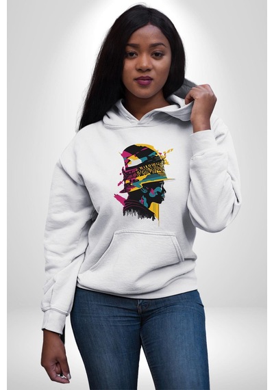 Canlı Afrobeat Füzyon Renkli Siluet Kadın Erkek Beyaz Kapüşonlu Sweatshirt Hoodie Beyaz