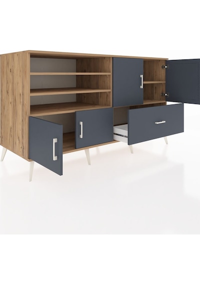 Kronos Konsol 5 Raflı Tek Çekmeceli 4 Kapaklı 176x59x99 Çam-antra Çam-antrasit