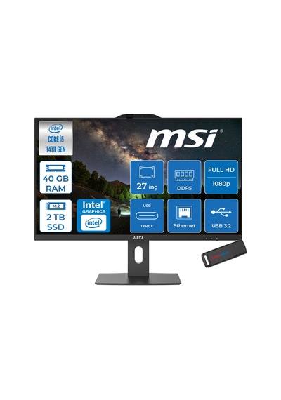 MSI PRO AP272P 14M-876XTRF19 i5-1440040 GB 2 TB SSD 27" Free Dos AIO Masaüstü Bilgisayar