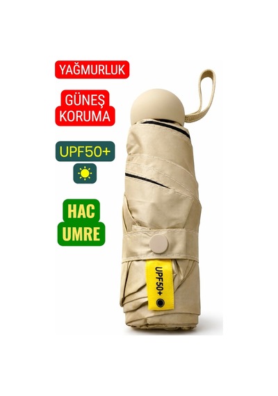 Elevenmarkets Güneşten Koruyan Hac Umre Şemsiyesi. Kılıflı Mini Küçük Kapsül Şemsiye. Krem Bej