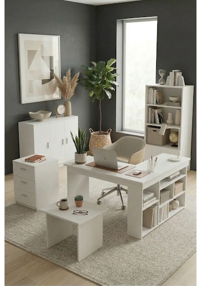 Robin Home Boston Ofis Çalışma Masası Ofis Büro Takımı Masa Sehpa Keson Kitaplık Dolap Beyaz Robin Home Boston Ofis Çalışma Masası Ofis Büro Takımı Masa Sehpa Keson Kitaplık Dolap Beyaz