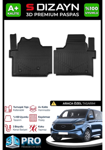 S-dizayn Ford Tourneo Custom 3d Pro Havuzlu Paspas 2024 Üzeri A+ Kalite