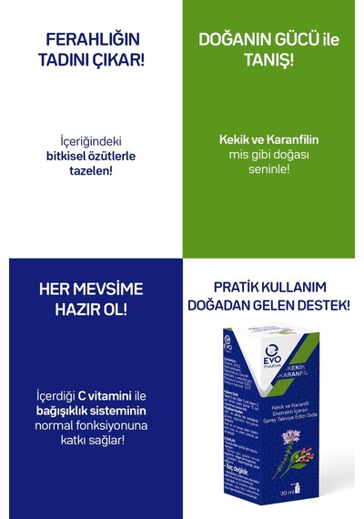 Evo Pharma Kekik ve Karanfil Ekstraktı İçeren Sprey Takviye Edici Gıda 30 ML