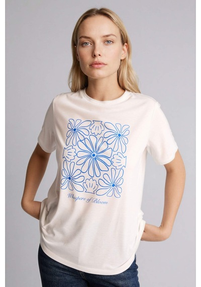 Defacto Baskılı Ekru Kadın T-shirt H2448ax/er105