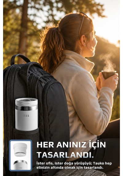 Neoflam Fika Tauko Sızdırmaz Kolay Sökülebilir Temizlenebilir Patentli Kapak Çelik Bardak Termos 470 Ml beyaz