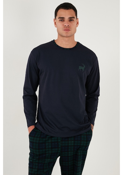 Buratti Pamuklu Regular Fit Bisiklet Yaka Ekoseli Erkek Pijama Takımı 6574001 Lacivert